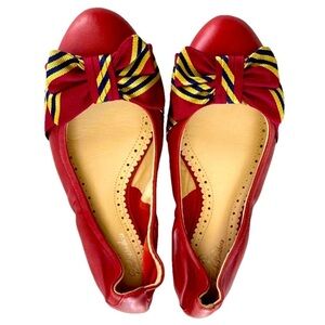 BROOKS BROTHERS SILK BOW LEATHER BALLET FLATS SHOES. SIZE 5.5